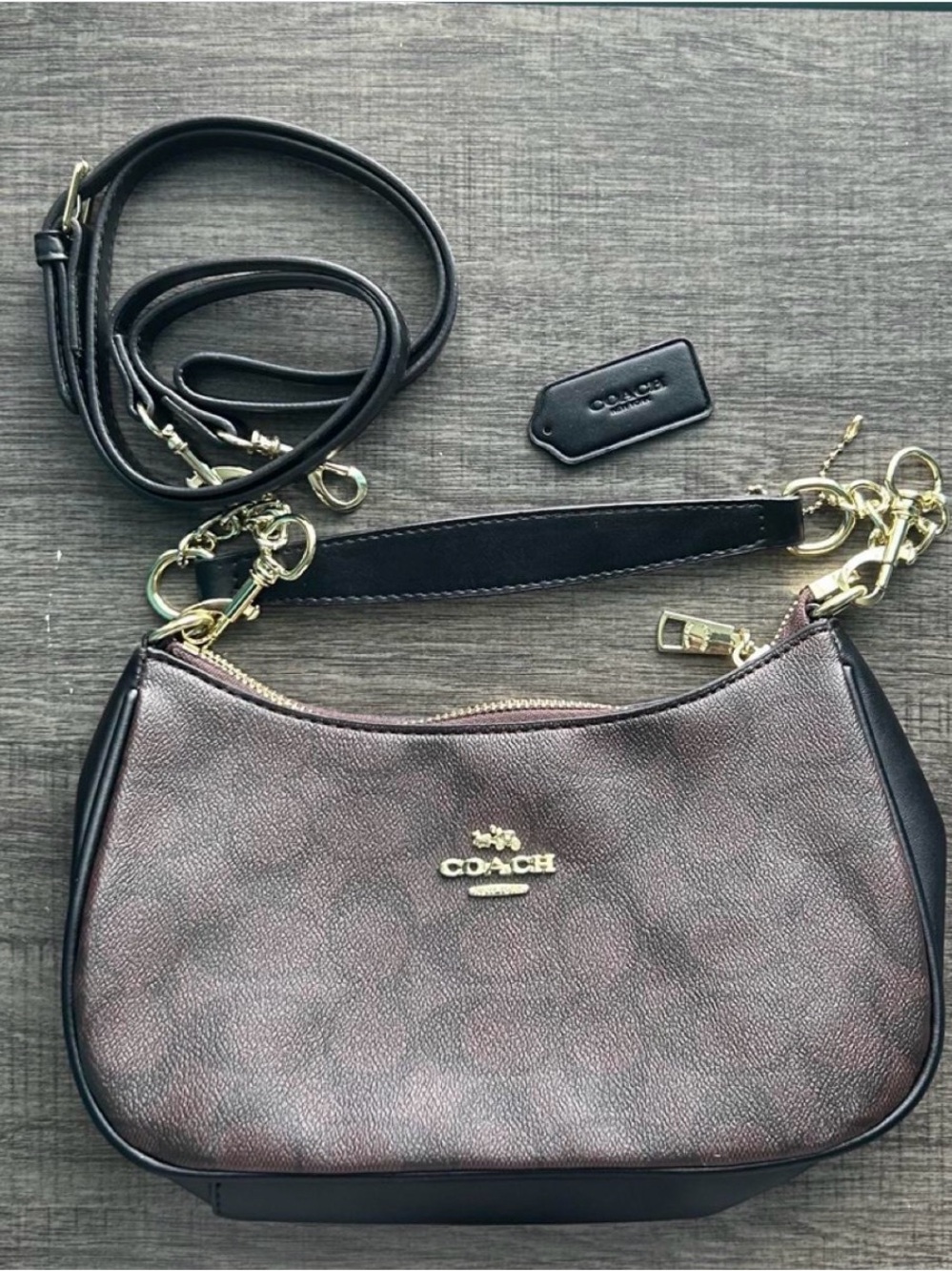 Coach Metallic Mauve and Black Leather Shoulder Bag